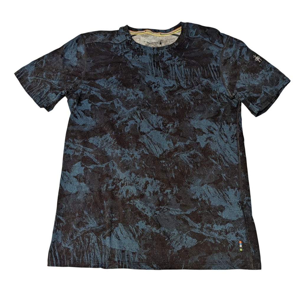 Smartwool Mens Medium Merino Wool Sport Short Sleeve Shirt Tie Dye Black Blue